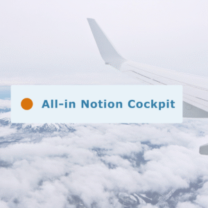 Vliegtuig in de lucht met eroverheen de tekst: all-in Notion cockpit